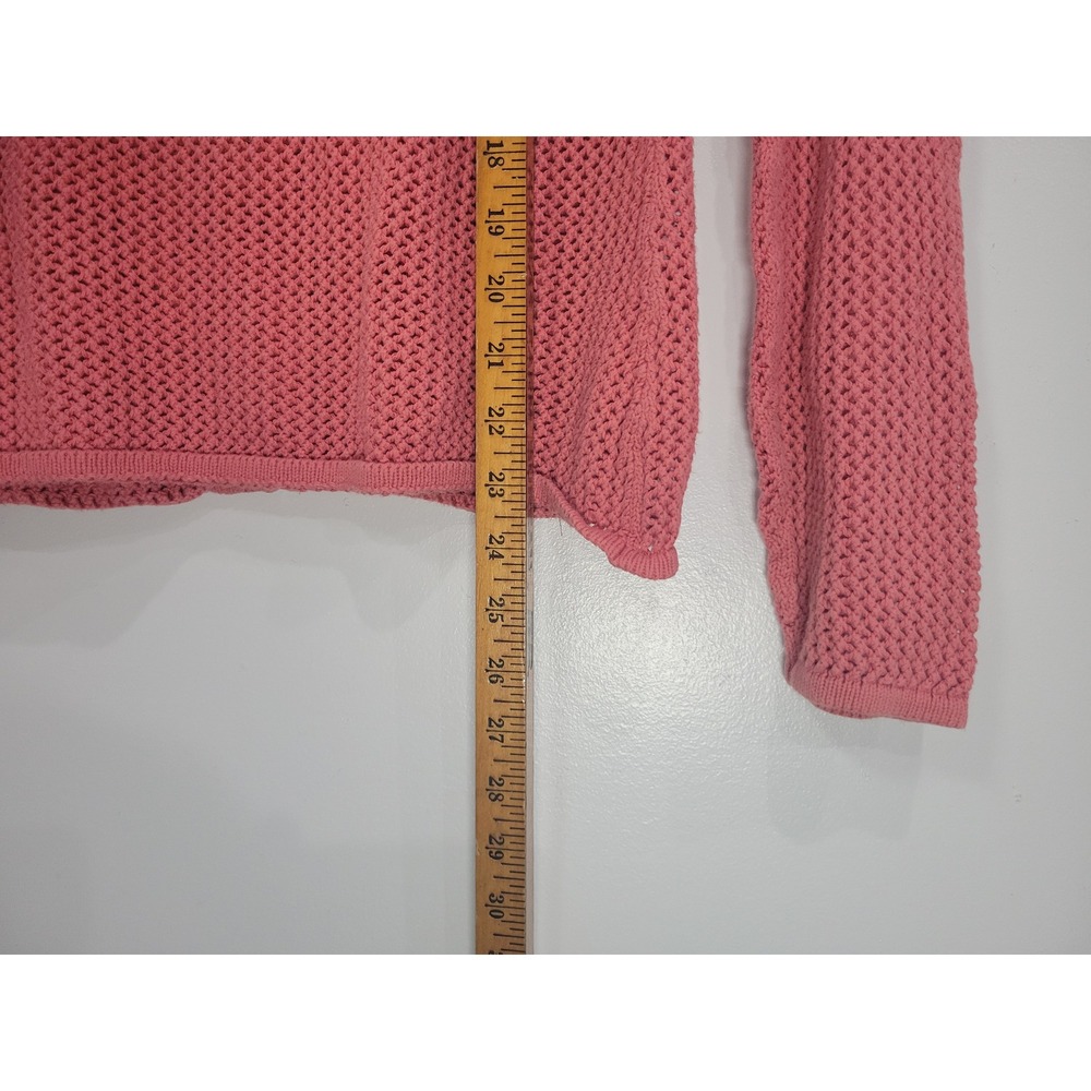 Womens Large Coral Pink Open Knit Full Zip Cotton Hoodie Sweater Old Navy - Picture 7 of 7